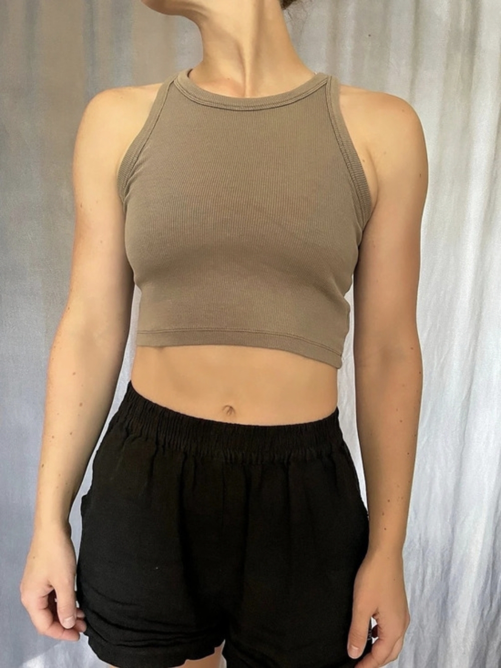 KOTN Crop Racer Tank Ribbed Crop Top Brown Small